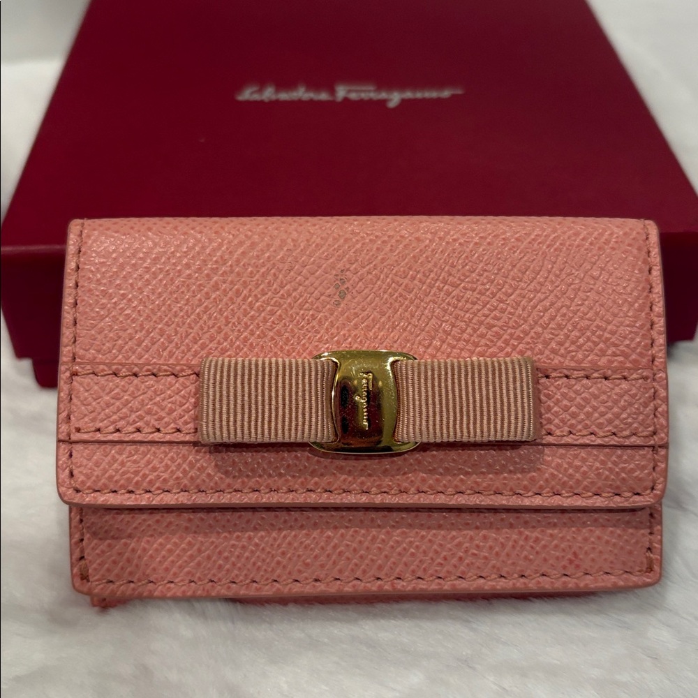 Salvatore Ferragamo Compact Pink Card Holder with Bow